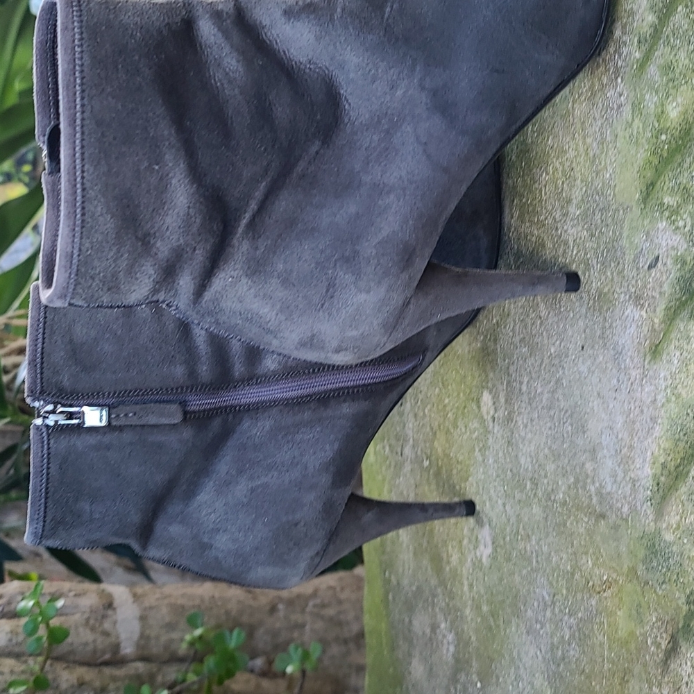 Prada Charcoal Gray Suede Pointed-Toe Ankle Boots - Picture 3 of 14